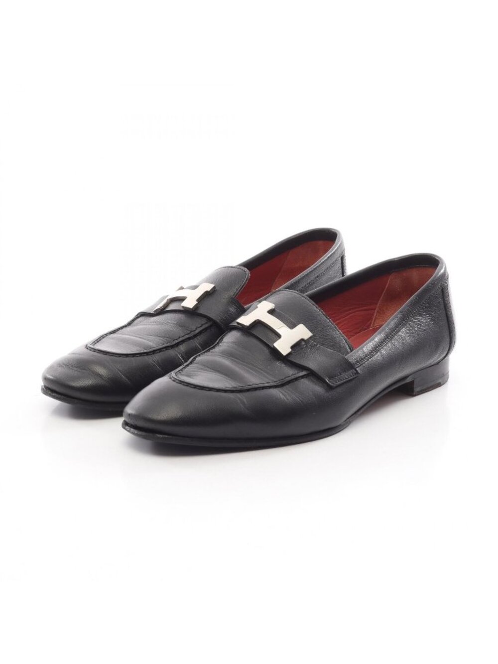 Hermes Loafers Moccasins Paris Black Leather Dress Shoes